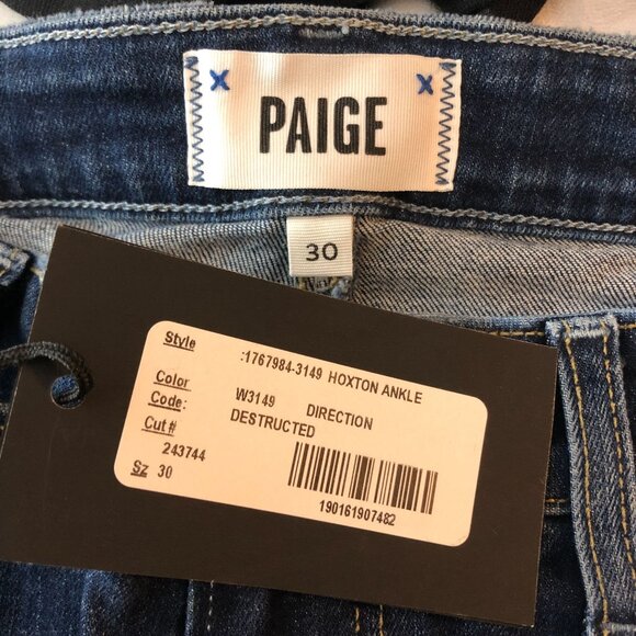 Paige Womens Hoxton Ankle High Rise Skinny Jeans Direction Destructed Denim 30 - Picture 5 of 6